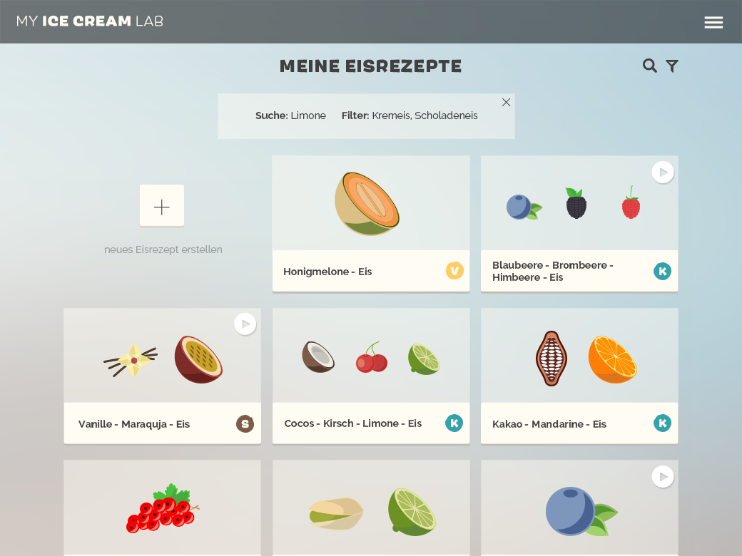 MyIceCreamLab: Programa de formulación de recetas de helados Pantalla del programa MyIceCreamLab