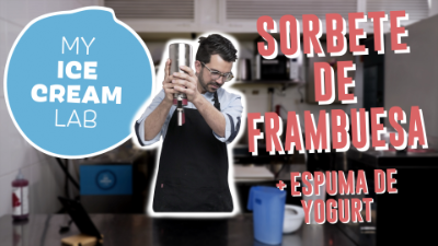 Vídeo Sorbete de frambuesa y espuma de yogur