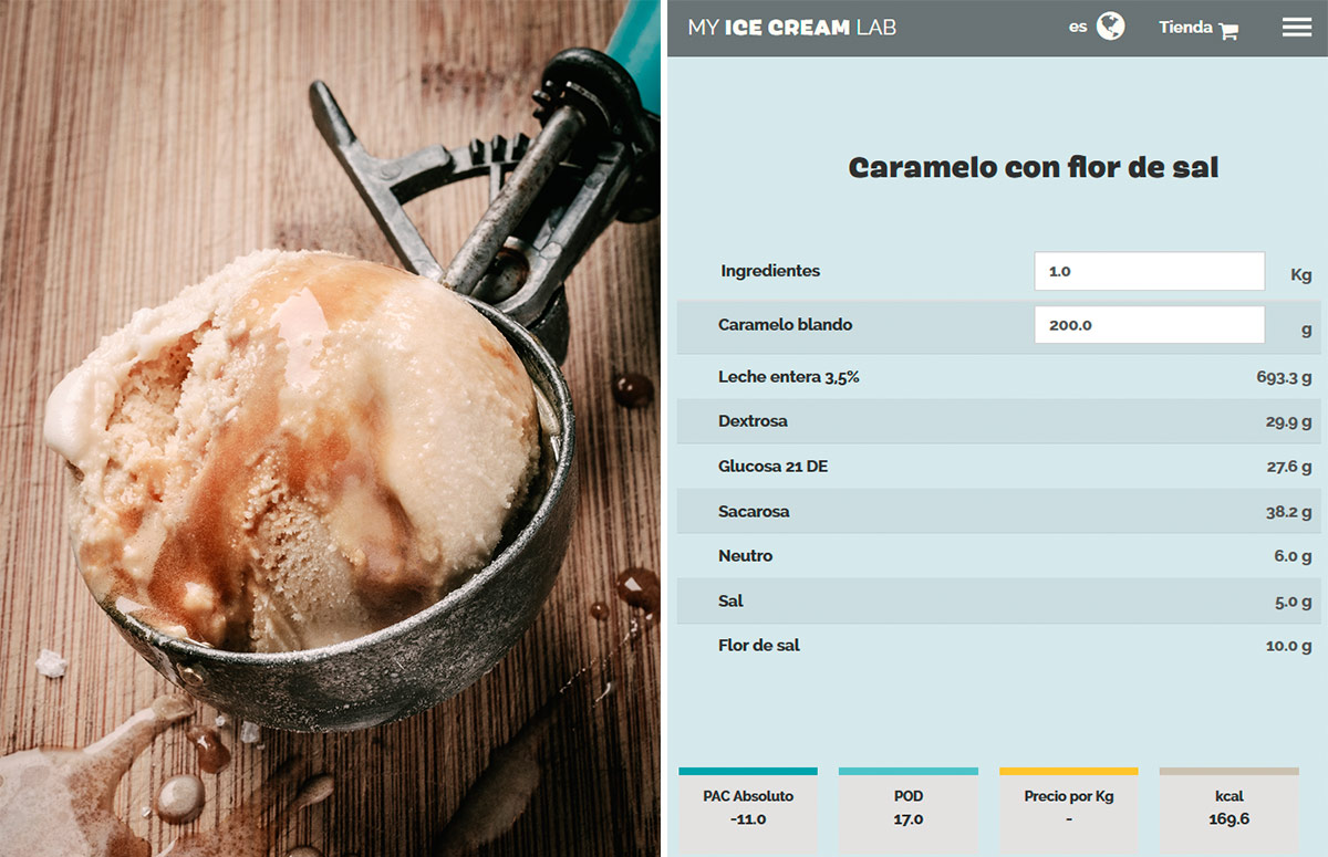 receta de helados salados: caramelo con flor de sal elaborada con MyIceCreamLab